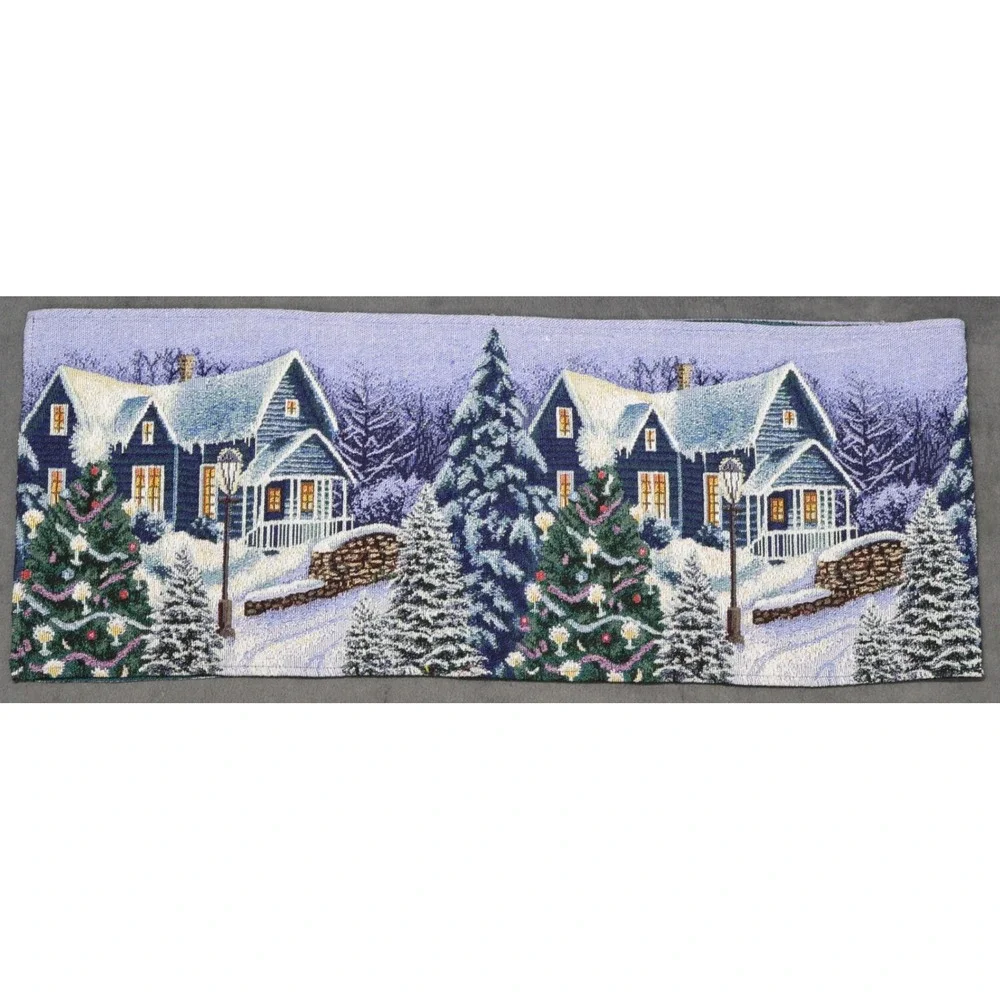 Holiday Winter Village Christmas Scene Tapestry Table Runner Winter Decor 12"x64 - Picture 2 of 5